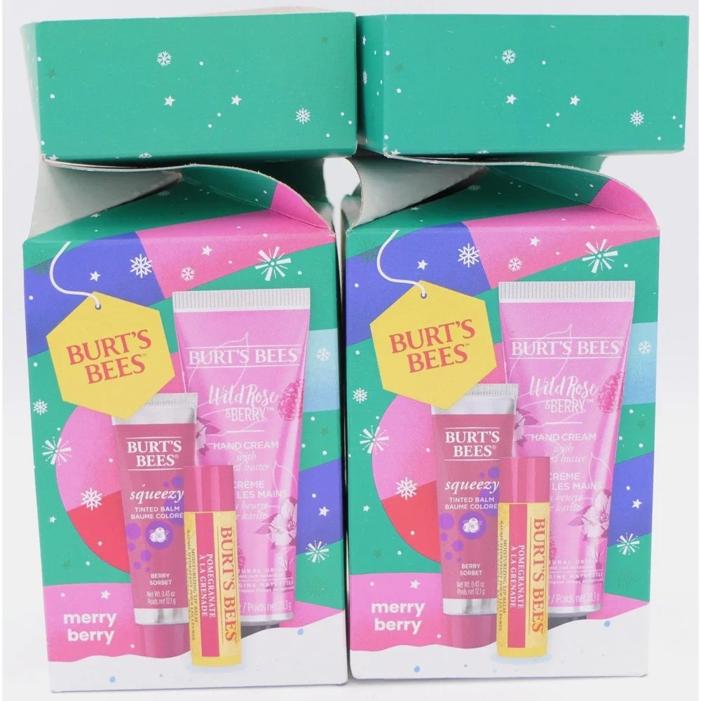 Burt's Bees 2 Merry Berry Gift Sets - Lip Balm, Squeeze Tinted Balm & Hand Cream